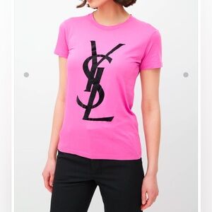 Saint Laurent Pink Cotton Tee with Black Logo Size S